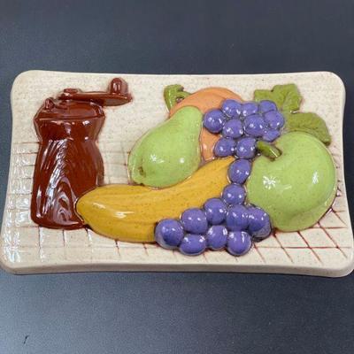 VINTAGE RECTANGLE CERAMIC FRUIT WALL DECOR SET
