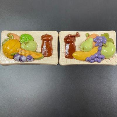 VINTAGE RECTANGLE CERAMIC FRUIT WALL DECOR SET