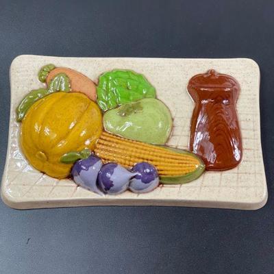 VINTAGE RECTANGLE CERAMIC FRUIT WALL DECOR SET