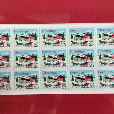 US STAMP - 1988 CHRISTMAS ONE HORSE SLEIGH #2400 FRAMED