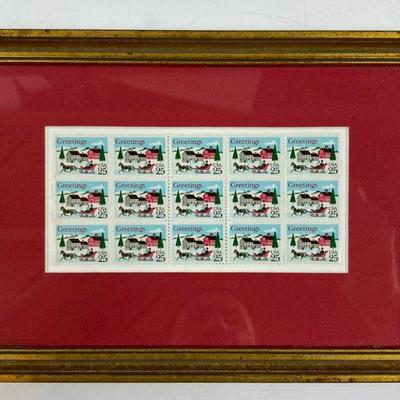 US STAMP - 1988 CHRISTMAS ONE HORSE SLEIGH #2400 FRAMED