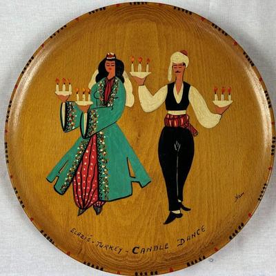 9-1/2" HAND MADE IN ISTANBUL TURKEY SPUN WOOD CANDLE DANCE WALL DECORATION
