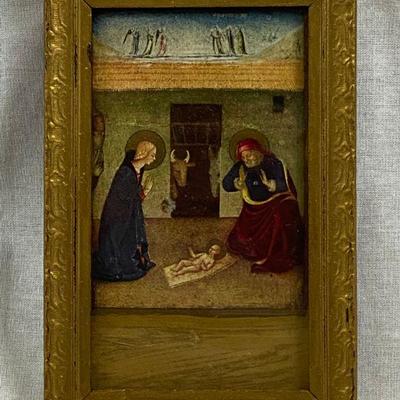 4 X 6 ANTIQUE PICTURE FRAME WITH THE NATIVITY FRA ANGELICO CARD