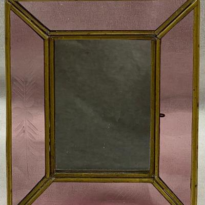 DESK TOP PINK STAINED GLASS MIRROR