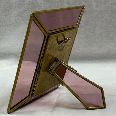 DESK TOP PINK STAINED GLASS MIRROR