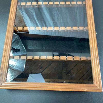 SMC 36-SPOON DARK WOOD DISPLAY CASE HOLDER WALL CABINET GLASS DOOR BLACK BACK