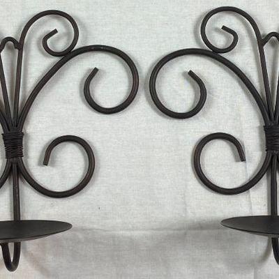 PAIR OF BLACK METAL CANDLE HOLDER WALL SCONCES