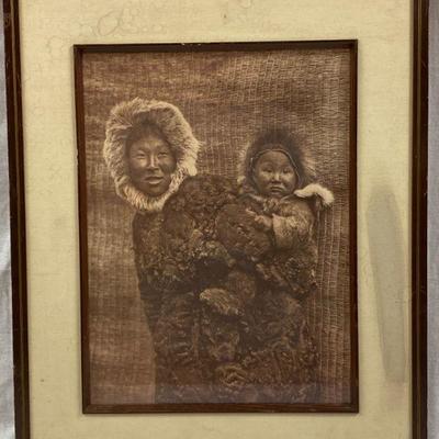 FRAMED PRINT OF ESKIMO WITH CHILD