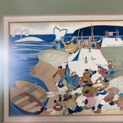 RIE MUNOZ "WHALING CAMP" 1983 10Â½" x 9Â½" FRAMED 5" x 6" PRINT