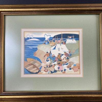 RIE MUNOZ "WHALING CAMP" 1983 10Â½" x 9Â½" FRAMED 5" x 6" PRINT