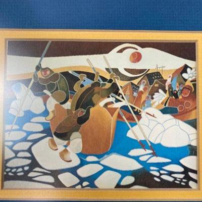 RIE MUNOZ "PUSHING HOME THRU BABY ICE" 10Â½" x 9Â½" FRAMED 5" x 6" PRINT