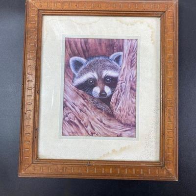 BANDIT RACOON HIDING IN A TREE BY KAY LAMB SHANNON 12 X 14