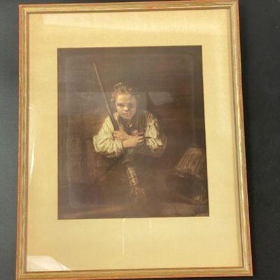 REMBRANDT VINTAGE PRINT "A GIRL WITH A BROOM" FRAMED ART 8 X 10 INCHES