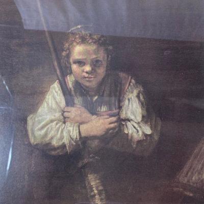 REMBRANDT VINTAGE PRINT "A GIRL WITH A BROOM" FRAMED ART 8 X 10 INCHES