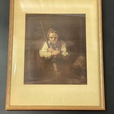 REMBRANDT VINTAGE PRINT "A GIRL WITH A BROOM" FRAMED ART 8 X 10 INCHES