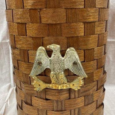TALL THICK WEAVE WICKER BASKET WITH EAGLE EMBLEM ON FRONT