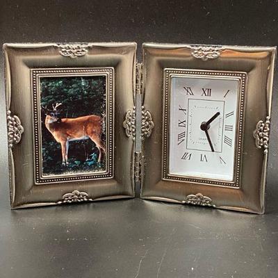 SILVER FOLDABLE PICTURE FRAME AND CLOCK SET 2 X 4 INCHES