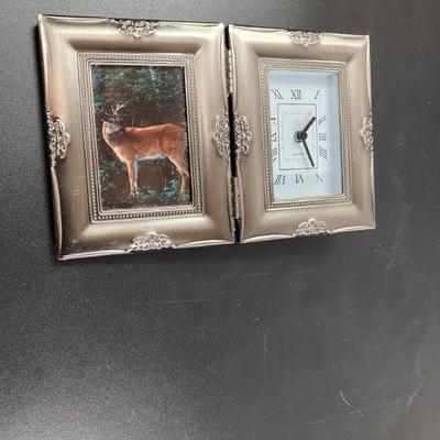 SILVER FOLDABLE PICTURE FRAME AND CLOCK SET 2 X 4 INCHES