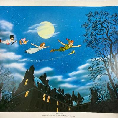 PETER PAN (1953) ART PRINT - MICHAEL, JOHN, WENDY, PETER PAN, AND TINKERBELL FLYINIG TO NEVERLAND