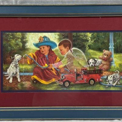 HOME INTERIORS LITTLE BOY FIRE FIGHTER GUARDIAN ANGEL DALMATIANS FIRE TRUCK