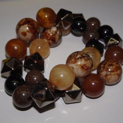Chunky Bauble Beads Stretch Bracelet, Fall Colors 