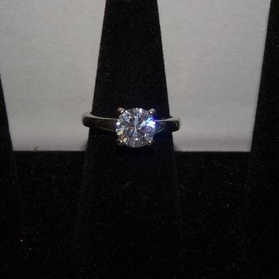 Silver Tone Simulated Diamond Ring 