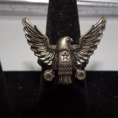 Brass Tone American Eagle Stretch Ring, Patriotic Jewelry 
