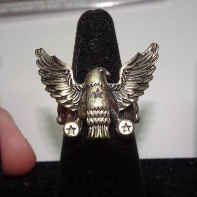 Brass Tone American Eagle Stretch Ring, Patriotic Jewelry 