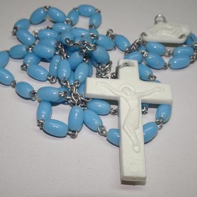 Blue & White Plastic Rosary 