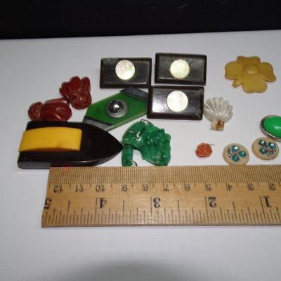 Odds & Ends Bakelite, Celluloid Pieces, Crafting Pieces 
