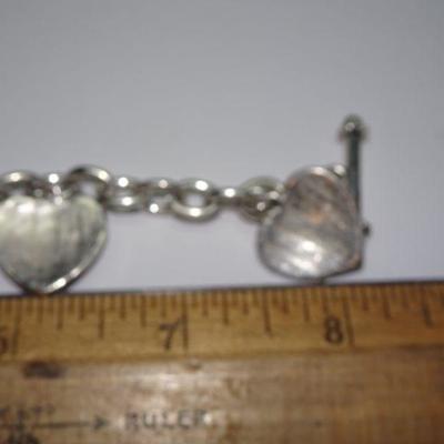 Silver Tone Rhinestone Heart Bracelet 