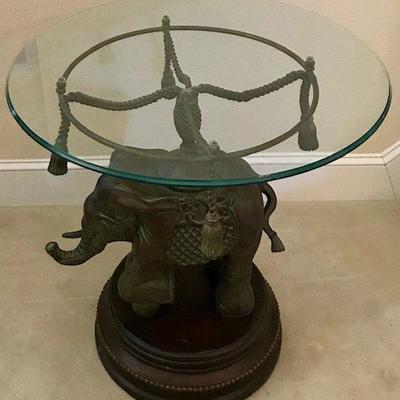 Glass Top Elephant Table With Wooden Base