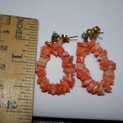 Vintage Salmon Colored Orange Coral Necklace & Earrings 