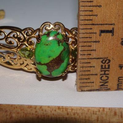 Gold Colored Turquoise 925 Bracelet, Peridot Accent Stones 