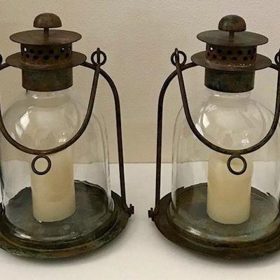 Two Rustic Metal Hanging Candle Holders