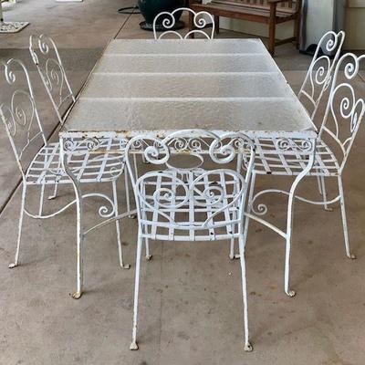 Vintage Wrought Iron Patio Table With Six Chairs