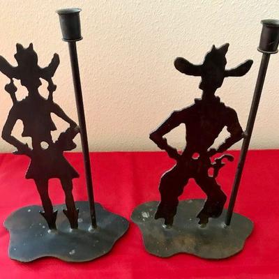 Cowboy And Cowgirl Metal Candle Holders