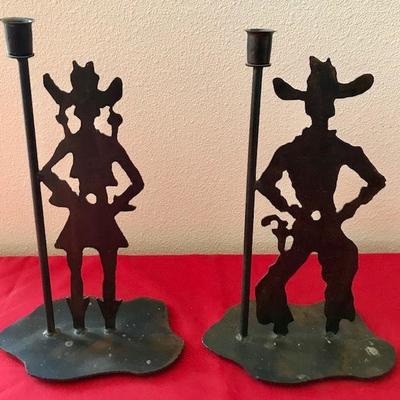Cowboy And Cowgirl Metal Candle Holders