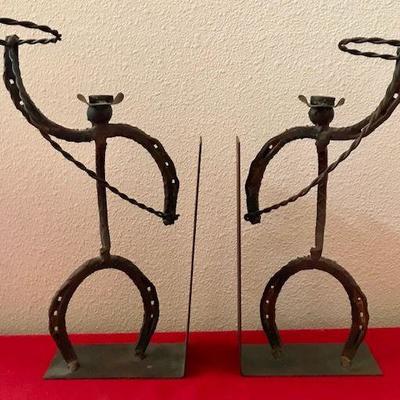 Rustic Metal Horseshoe Cowboy Bookends