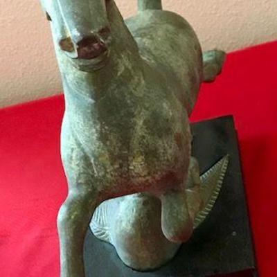 Metal Horse Sculpture With Fitted Wooden Base