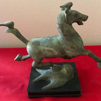 Metal Horse Sculpture With Fitted Wooden Base