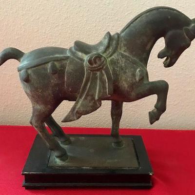 Metal Horse With Saddle Sculpture 