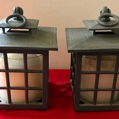 Two Large Metal Hanging Candle Holders
