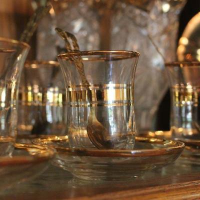 Lot 42 Misc. Gold Accent Glasses & Tea Dishes