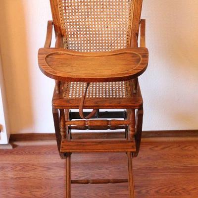 Lot 47 Convertible Cane Antique Childs Highchair/Rocking Chair