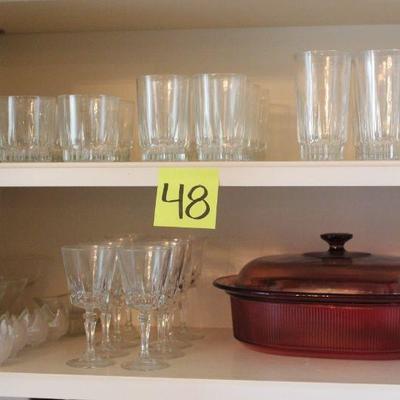 Lot 48 Misc. Glasses & Pink Casserole Dish