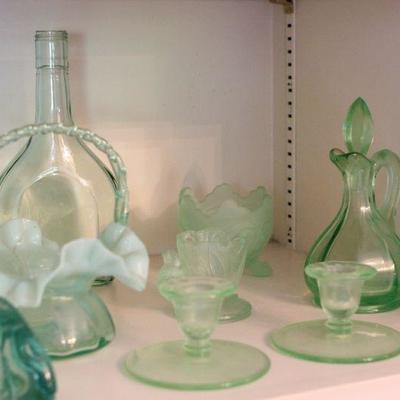 Lot 59 Vintage Collectible Green Glass Pieces