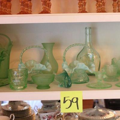 Lot 59 Vintage Collectible Green Glass Pieces