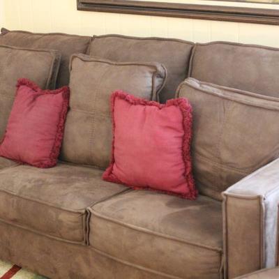 Lot 67 Brown Microfiber Sofa, Chair & Ottoman - Excellent Condition