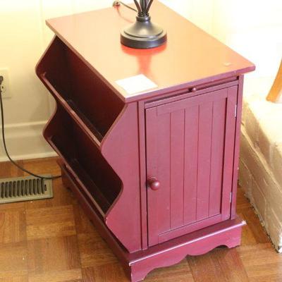Lot 83 Red Storage Side Table & Lamp